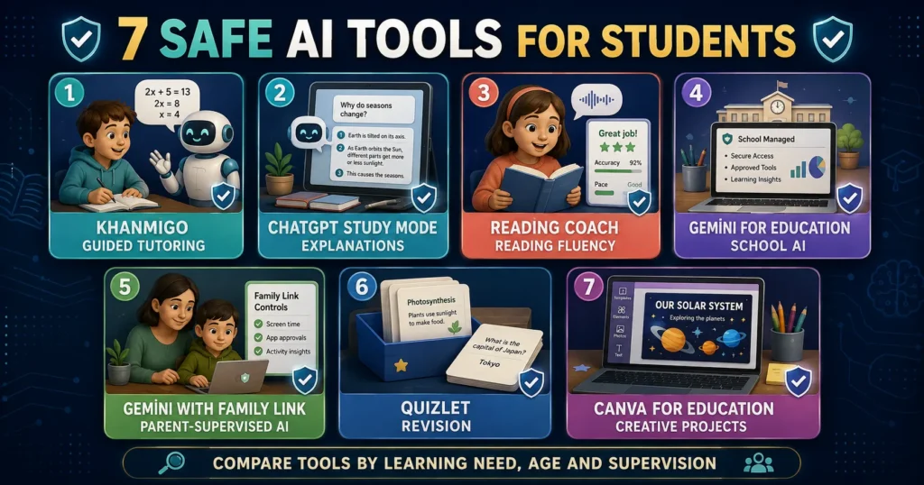 Comparison of the seven best safe AI tools for students