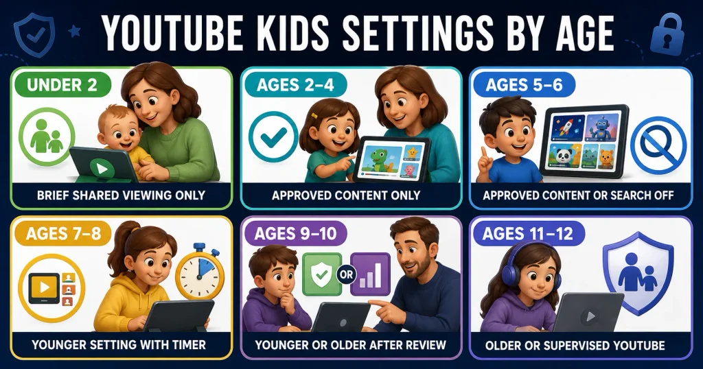 Recommended YouTube Kids safety settings by age